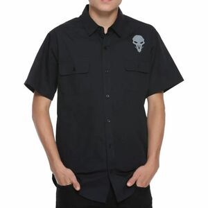 Overwatch Reaper Mens Black Button Up Shirt Large Short Sleeve Pockets Exclusive